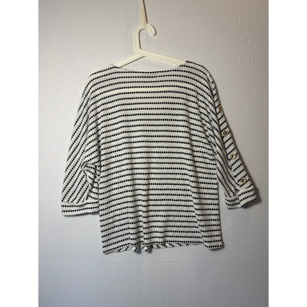 Belldini Womens XL Black White Striped Grommet Sleeve V-Neck Knit Top Blouse - Picture 8 of 10